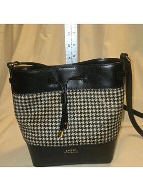 Lauren Ralph Lauren Black and White Houndstooth Bucket Bag